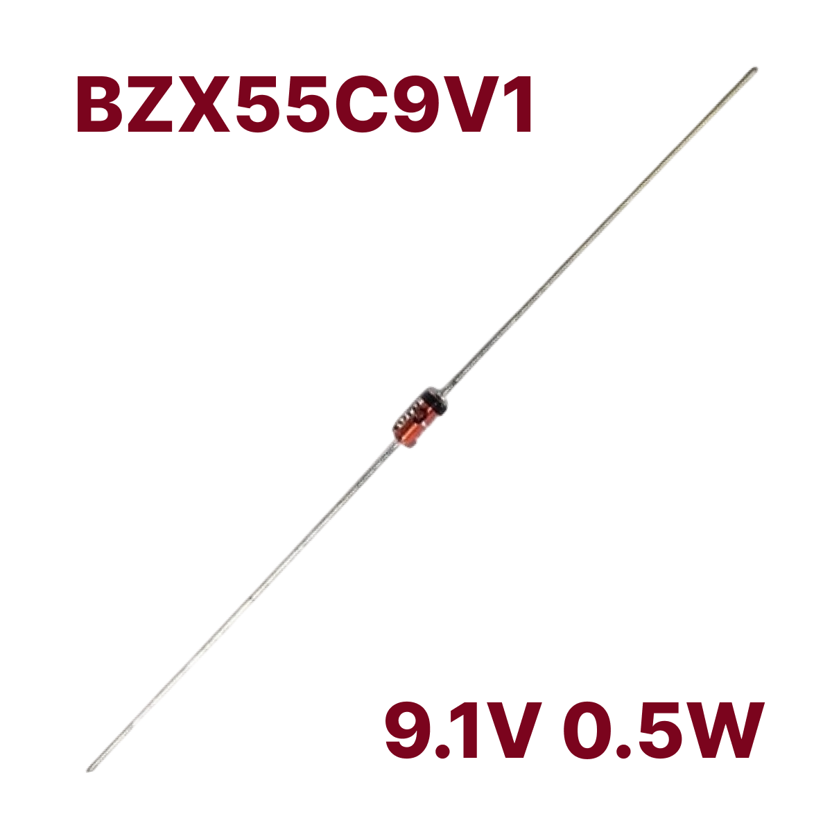 BZX55C9V1 9.1В Стабилитрон 9.1V 0.5W DO-35 ZENER DIODE 0.5Вт