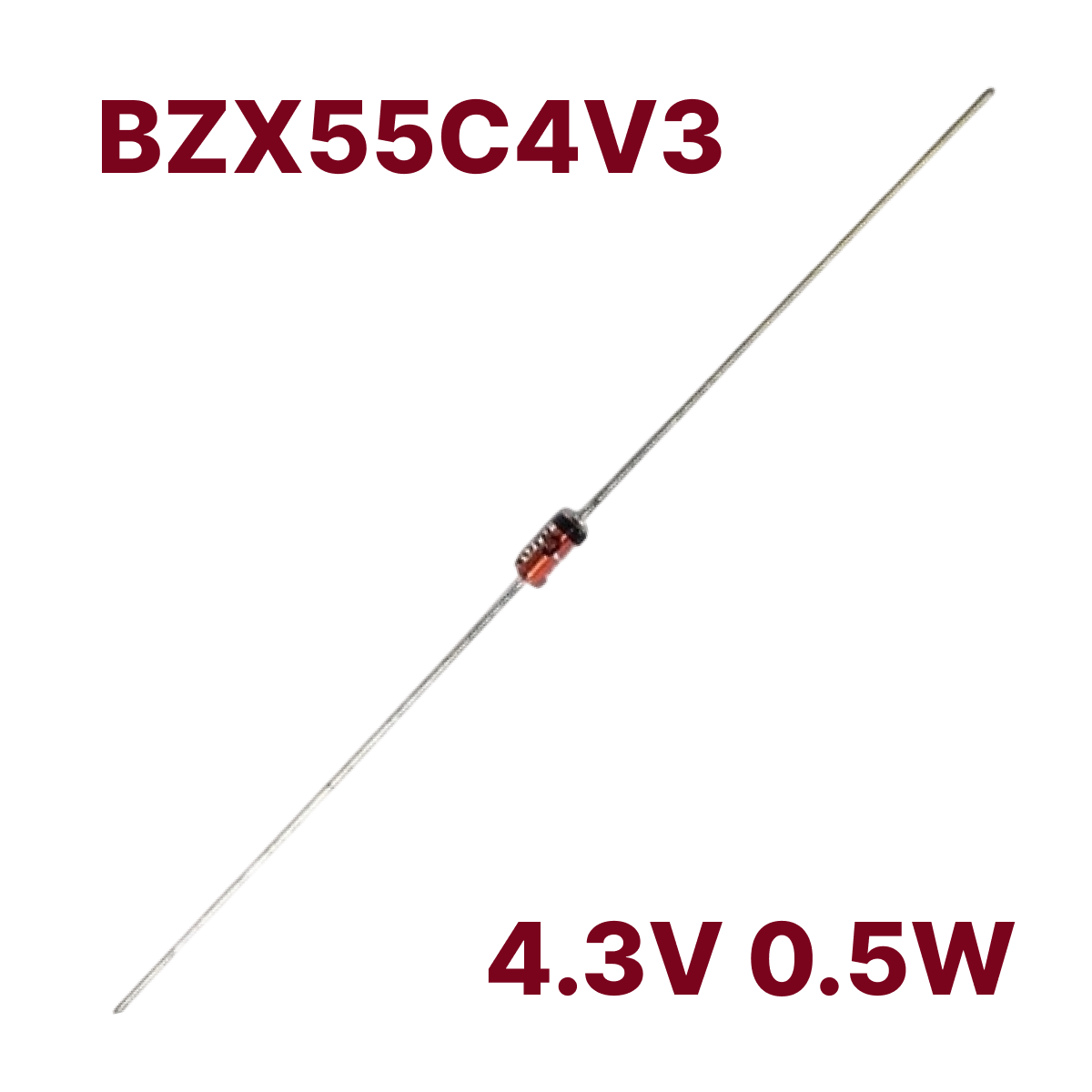BZX55C4V3 4.3В Стабилитрон 4.3V 0.5W DO-35 ZENER DIODE 0.5Вт