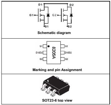ML8205 Двойной N-Канальный MOSFET транзистор 8205A SOT23-6 