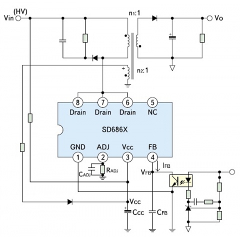 Импульсный блок на SD6834 circuit